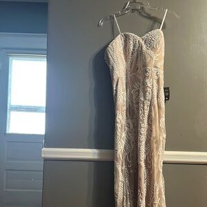 Lulu's Cream and White Maxi Dress